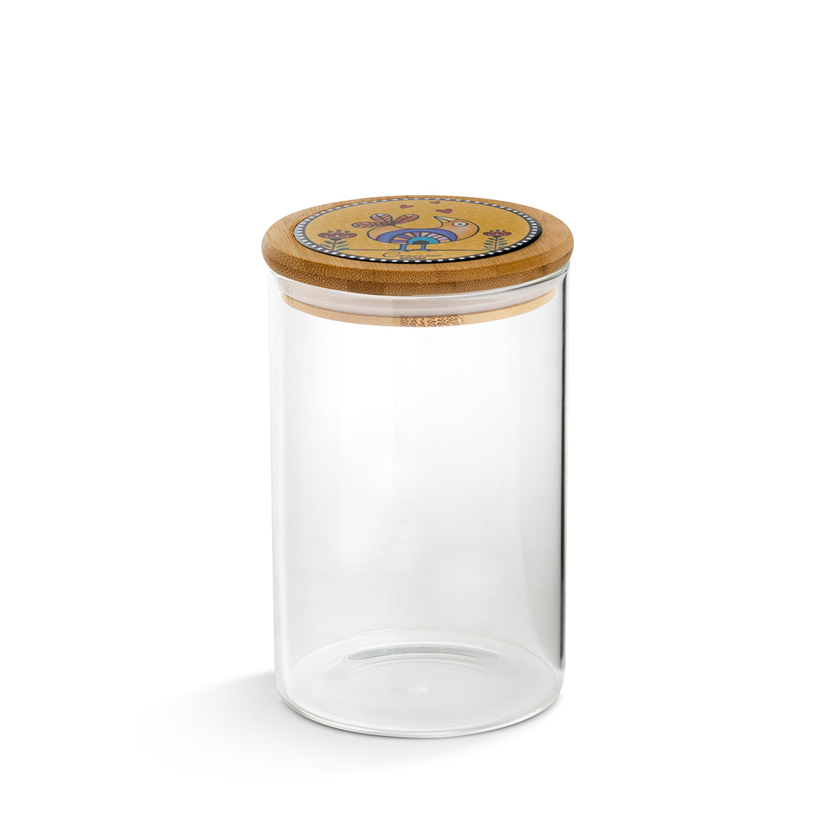 Egan Coccoricò Glass Jar with Bamboo & Ceramic Lid – Spice & Food Storage Jar (Yellow, 10x17cm)