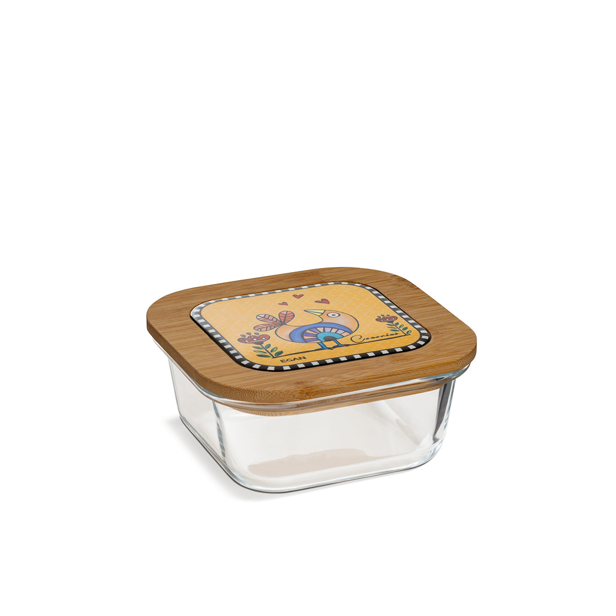 Egan Coccoricò Glass Container with Bamboo & Ceramic Lid – Food Storage Container (Yellow, 13x6.5cm)
