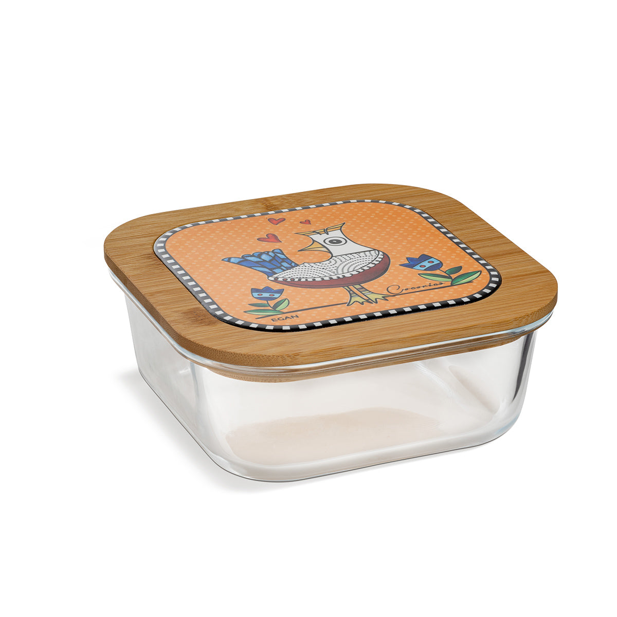 Egan Coccoricò Glass Container with Bamboo & Ceramic Lid – Large Food Storage Container (Orange, 18x7.5cm)