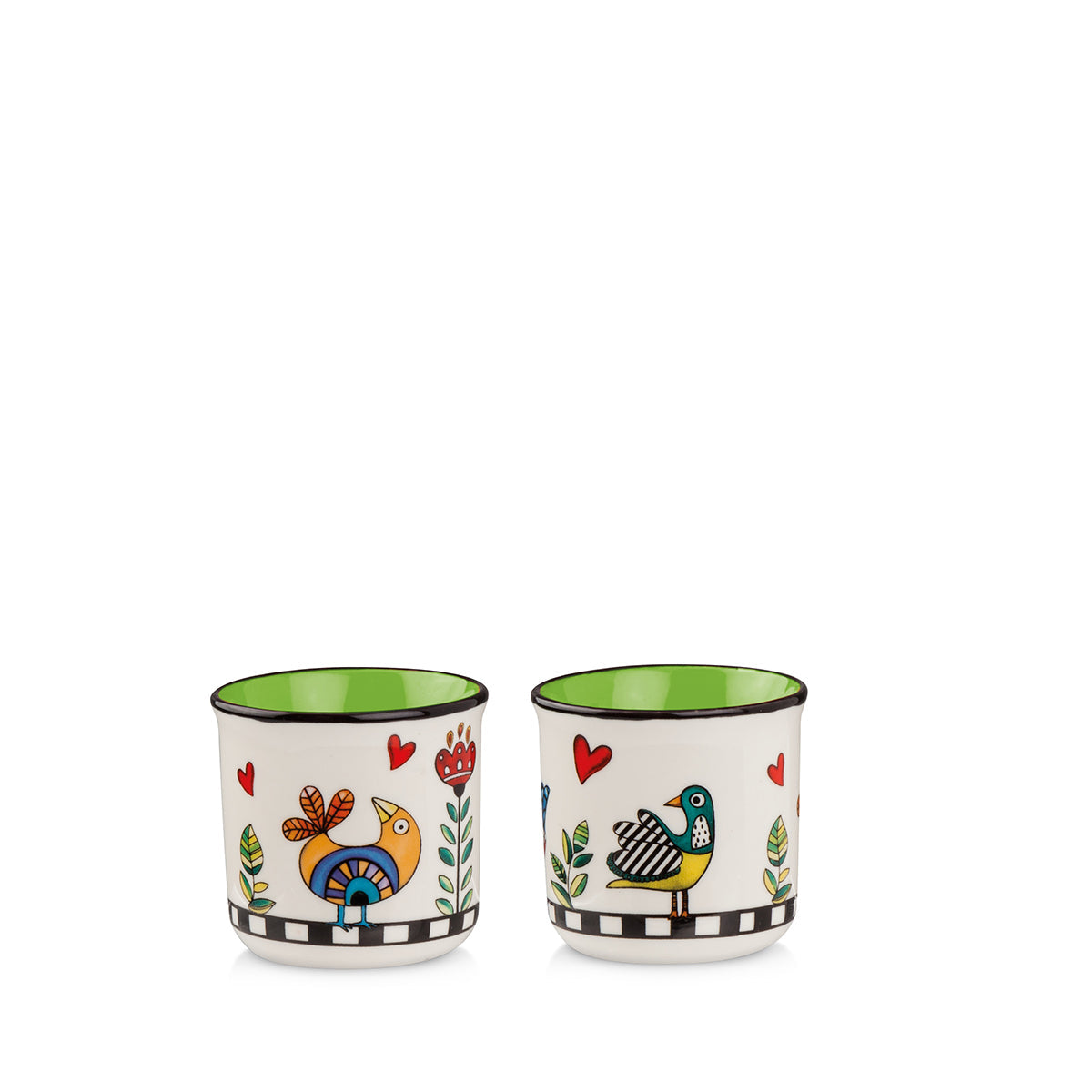 EGAN Cocorico Bone China Mini Mugs, Set of 2 Green – 90ml Espresso Cups