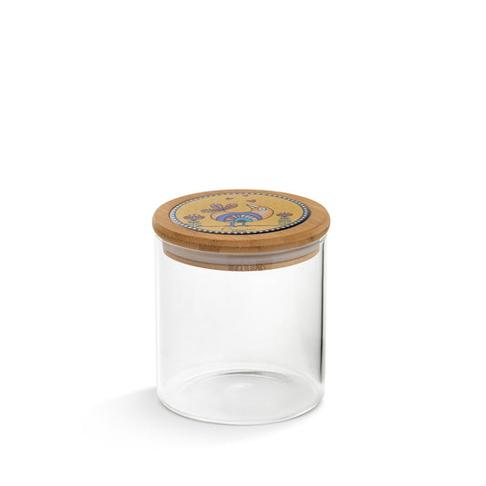 Egan Coccoricò Glass Jar with Bamboo & Ceramic Lid – Spice & Food Storage Jar (Yellow, 10x12cm)
