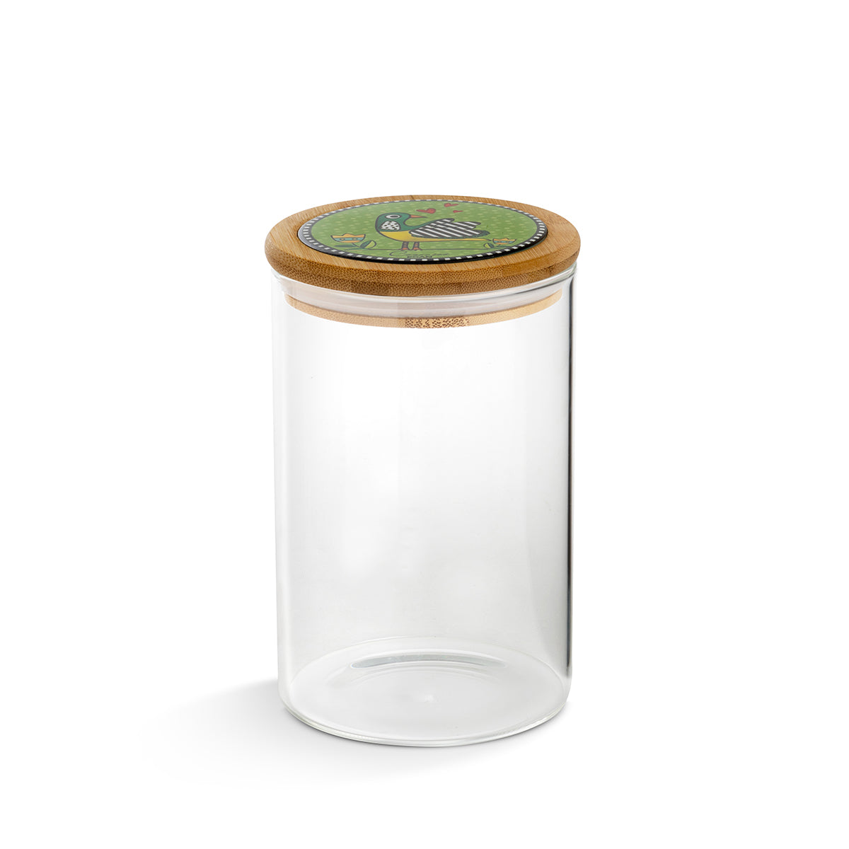 Egan Coccoricò Glass Jar with Bamboo & Ceramic Lid – Spice & Food Storage Jar (Green, 10x17cm)
