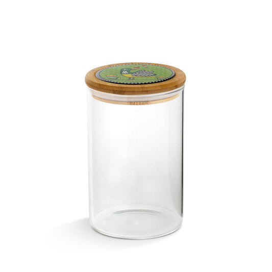 Egan Coccoricò Glass Jar with Bamboo & Ceramic Lid – Spice & Food Storage Jar (Green, 10x17cm)