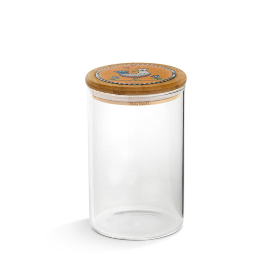 Egan Coccoricò Glass Jar with Bamboo & Ceramic Lid – Spice & Food Storage Jar (Orange, 10x17cm)