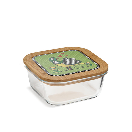 Egan Coccoricò Glass Container with Bamboo & Ceramic Lid – Food Storage Container (Green, 15x7cm)