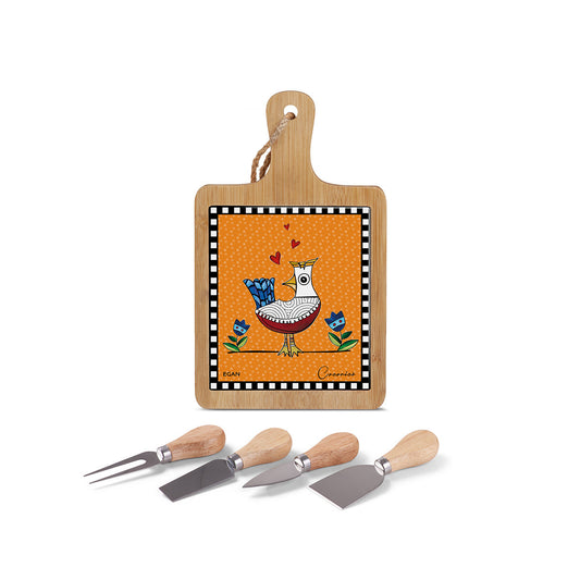 Coccorico Wood & Ceramic Chopping Board with 4 Cheese Knives – EGAN