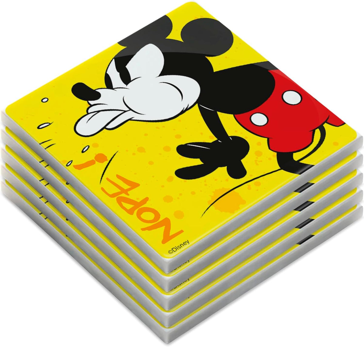 Egan 5-Piece MICKEY I AM & MINNIE I AM Collection Coaster Set – Glazed Ceramic Drink Coasters for Table Protection – Disney Kitchen Accessories & Home Decor – Handwash Only (MICKEY YELLOW).