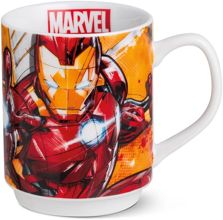 Egan Marvel Stackable Mug in Tin Box – Porcelain Coffee Mug Featuring Spider-Man, Captain America, Hulk, Iron Man & Thor – Dishwasher & Microwave Safe (350ml, IRON MAN).