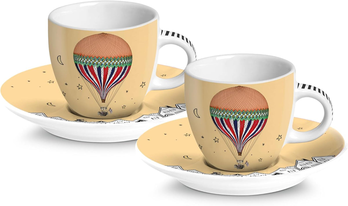 EGAN Giramondo Espresso Cups & Saucers Set of 2 – 80ml Porcelain (Yellow)