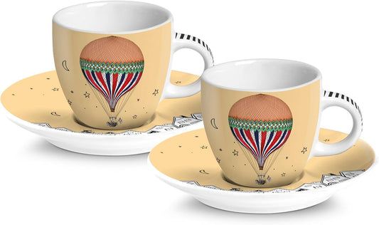 EGAN Giramondo Espresso Cups & Saucers Set of 2 – 80ml Porcelain (Yellow)