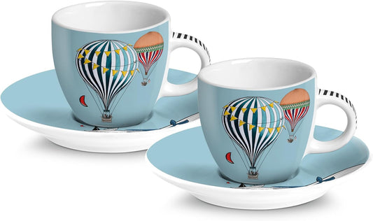 EGAN Giramondo Espresso Cups & Saucers Set of 2 | 80ml Porcelain | Light Blue