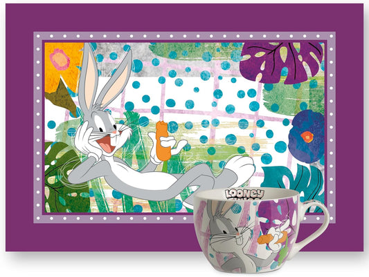 Egan Looney Tunes Breakfast Set – Cup & Cotton Placemat – 2-Piece Kids Breakfast Set Featuring Looney Tunes characters – Tableware (BUGS BUNNY).