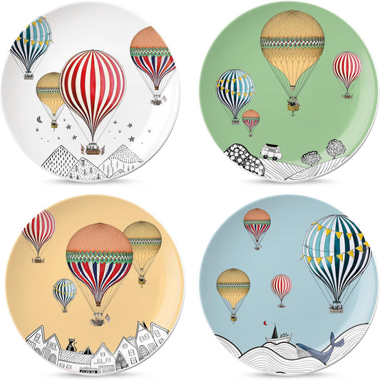 EGAN Giramondo Dessert Plates Set of 4 | 19cm Porcelain | Mixed Hot-Air Balloon Designs