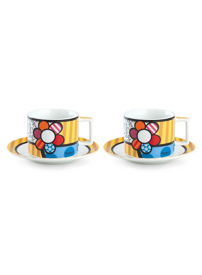 Set 2 Cappuccino Cups with Saucers Britto Flower ml 220.